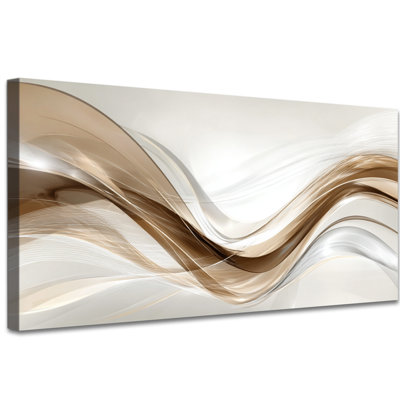 Abstract Canvas Painting - Wave Art Wall Decor for Living Room, Neutral Tone Canvas Wall Art for Home Decoration, Framed Painting Abstract Artwork Wrapped Canvas, 12×24 inches