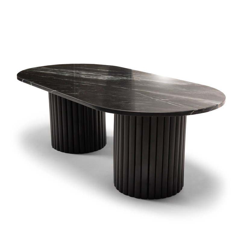 Marble tabletop with solid mango wood base