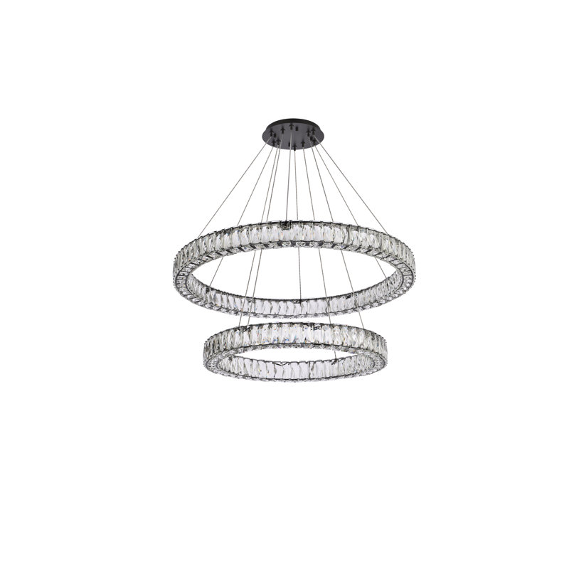 Lustre ovale en cristal 2 lumières Steveson, H 12 po x l 36 po x P 36 po, Noir