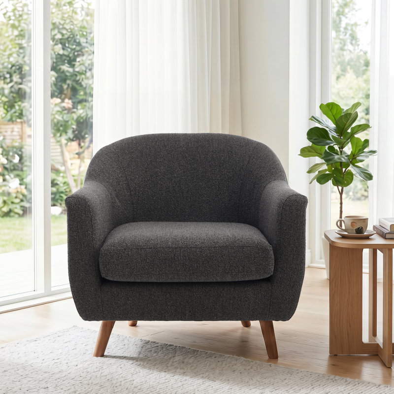 Kaya 35''W Modern Upholstered Accent Chair Boucle, Dark Gray