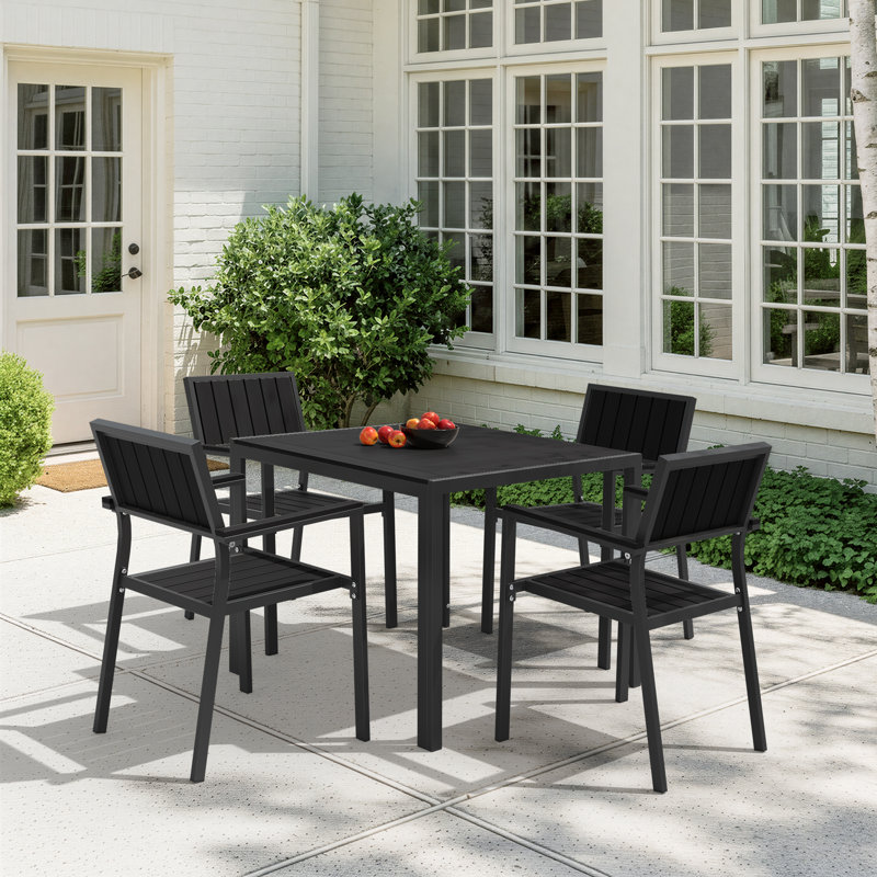 Chamblee Nika Outdoor PS Aluminum Alloy Square Table 5-Piece Dining Set, Suitable For Patio Gatherings, Black