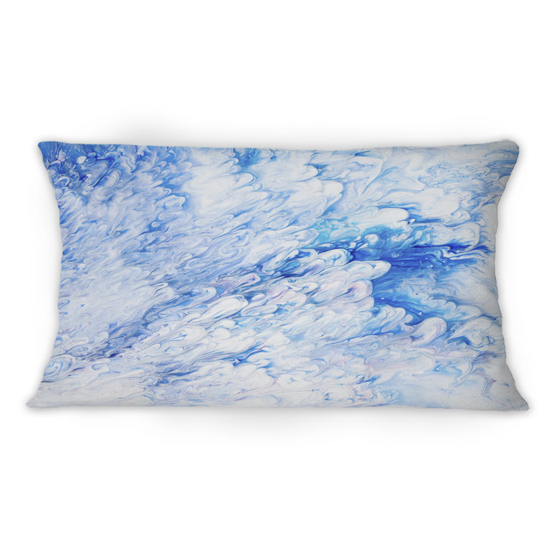 Coussin bleu et blanc à motif d'art moderne en marbre liquide