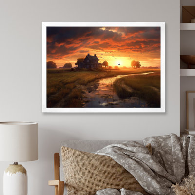 «Glorious Sunset Over Waterway In The Fields», reproduction sur toile