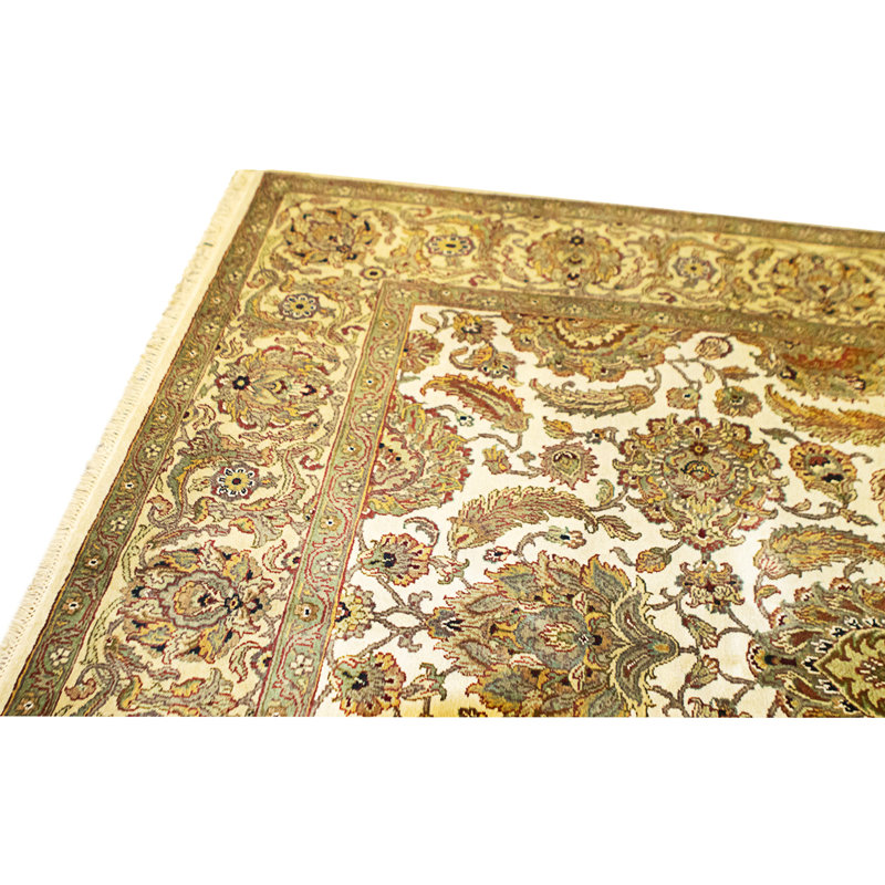 Tapis ivoire et doré de haute qualité noué à la main
