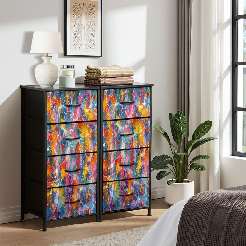 4 Drawer Dresser for Bedroom, Narrow Chest of Drawers, Wooden Top and Study Iron Frame 18"x37.5"-(WxH)