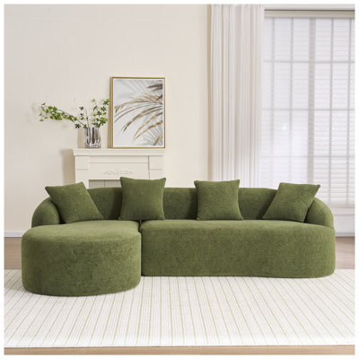 Canapé modulaire moderne en L avec méridienne incurvée - canapé modulaire en chenille verte, aucun assemblage requis