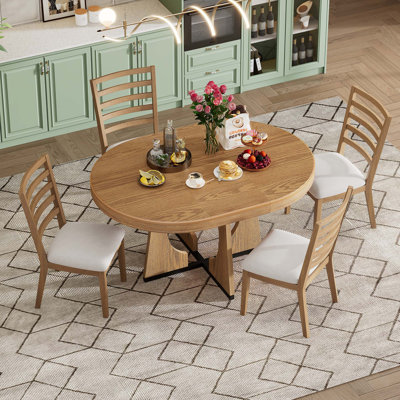 Round Dining Table For 4 With Chairs Set, Extendable Dining Table Set With 16" Removable Middle Leaf by Latitude Run