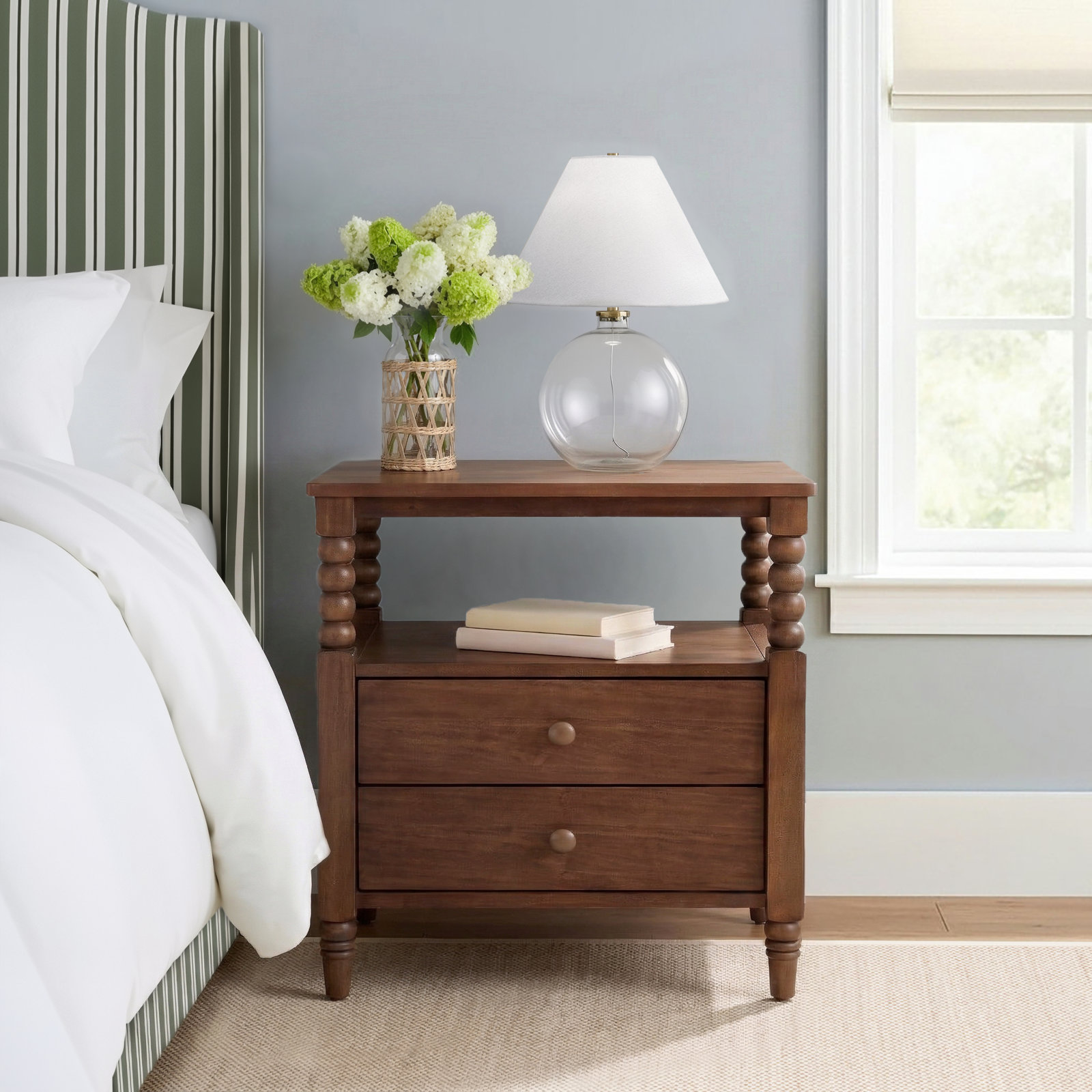 Benbrook Spindle Two Drawer Nightstand, Brown