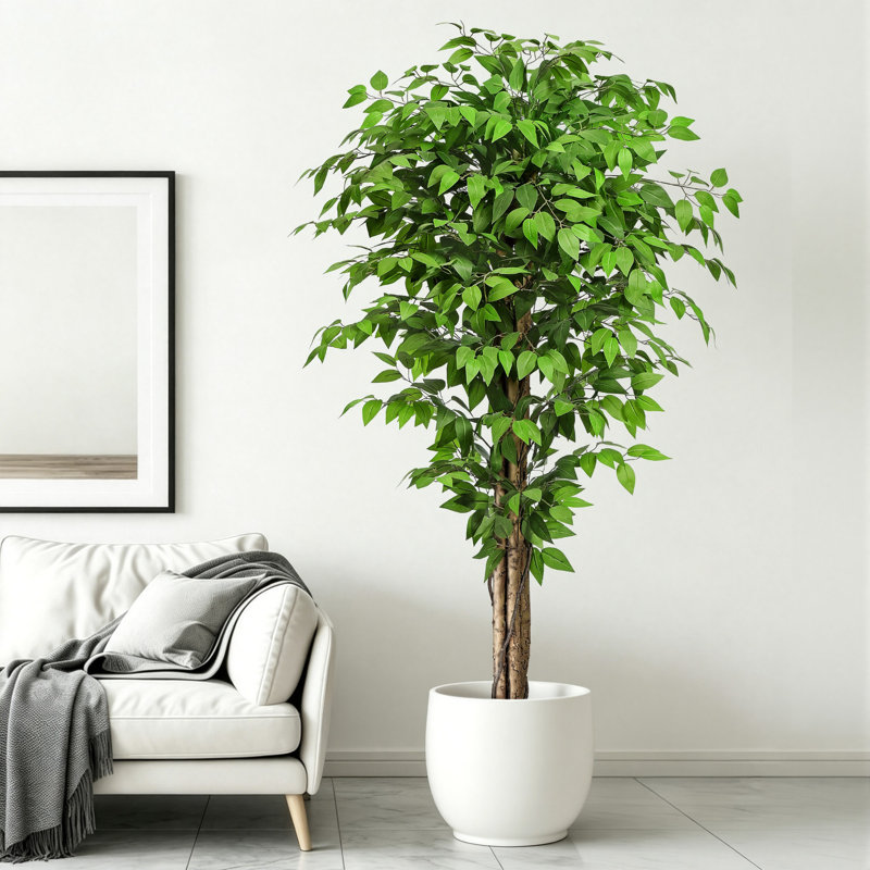 Ficus artificiel 6 pi, faux ficus avec pot noir, faux arbre réaliste pour la maison, le bureau et le vestibule, 1