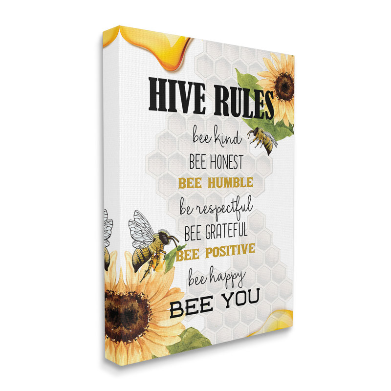 «Bee Hive Rules Wraraps Canvas» par Kim Allen sur toile, H 48 po x l 36 po