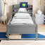 Lit plateforme simple en bois avec éclairage à DEL intégré, tête de lit multifonctionnelle, garde-corps et 2 tiroirs, gris-689078419