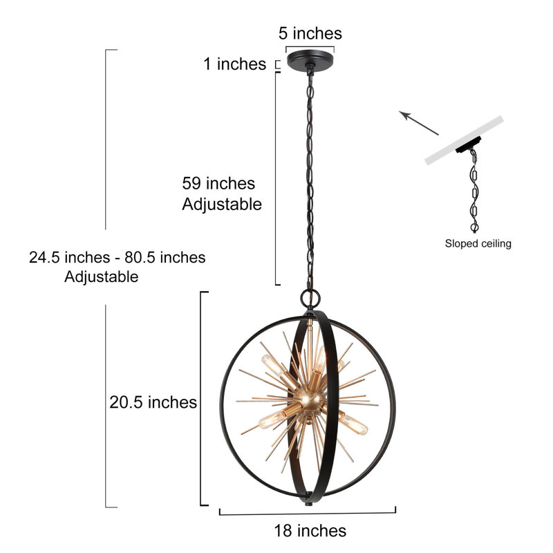 6 - Light Dimmable Sputnik Sphere Chandelier, Black
