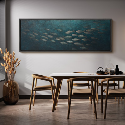 Large Framed Canvas Print Wall Art - school of fishes Ocean Landscape Print for Modern Home Decor