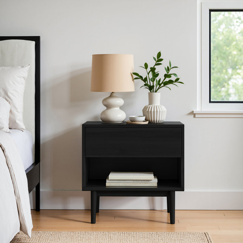 Indra 22" H 1-Drawer Wood Nightstand, Black