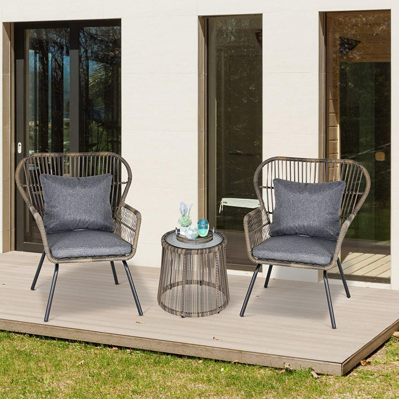 Aalijah 2 - Person Patio Dining Set with Round Table , Cushions Included, Grey