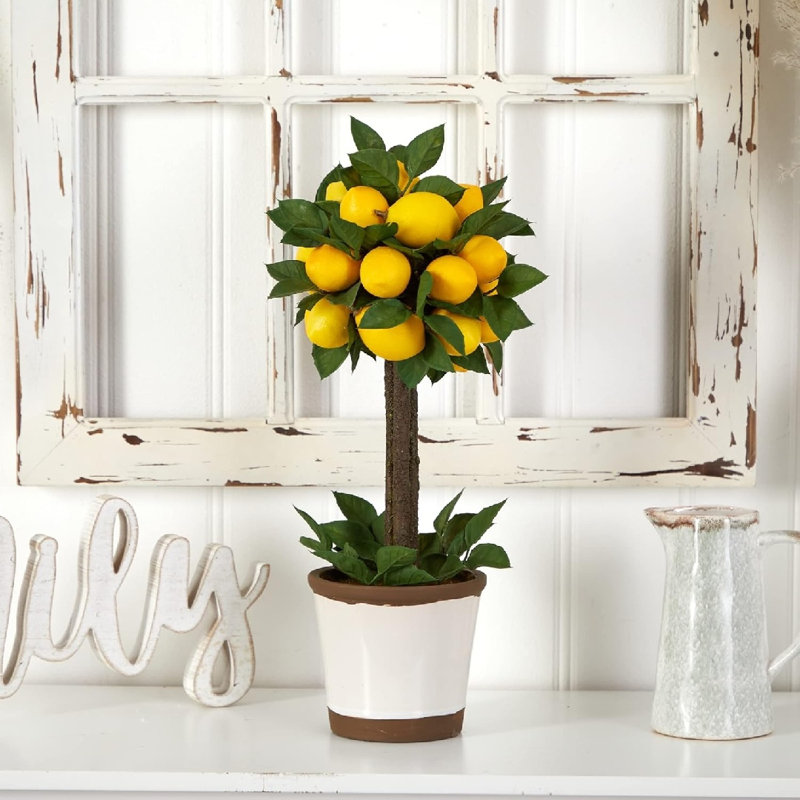 Arrangement topiaire en boule de citron naturel, 18 x 9 x 9, jaune