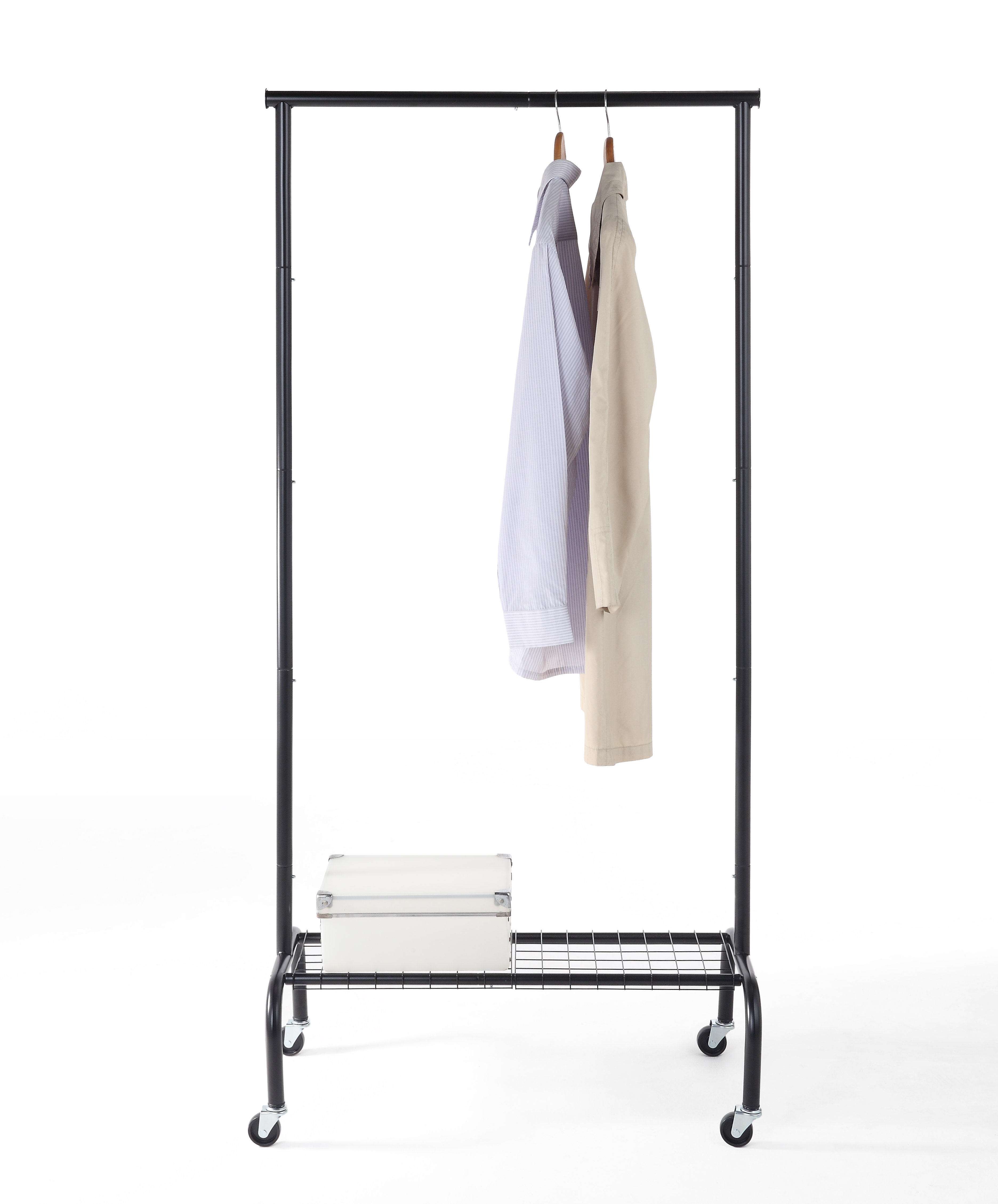 Rebrilliant Makaius Durable Compact Rolling Garment Rack with Shelf ...