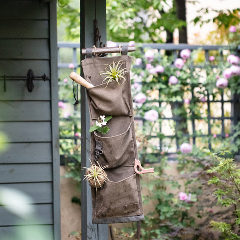 Brown Canvas Hanging Wall Storage For Garden Tools