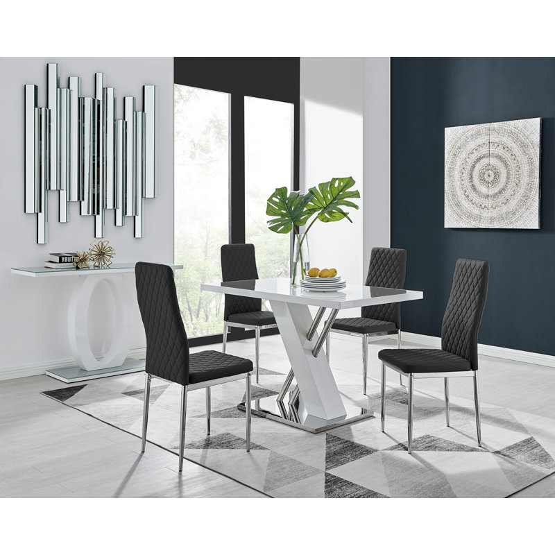 Eubanks Dining Set with 4 Chair, Black/Silver