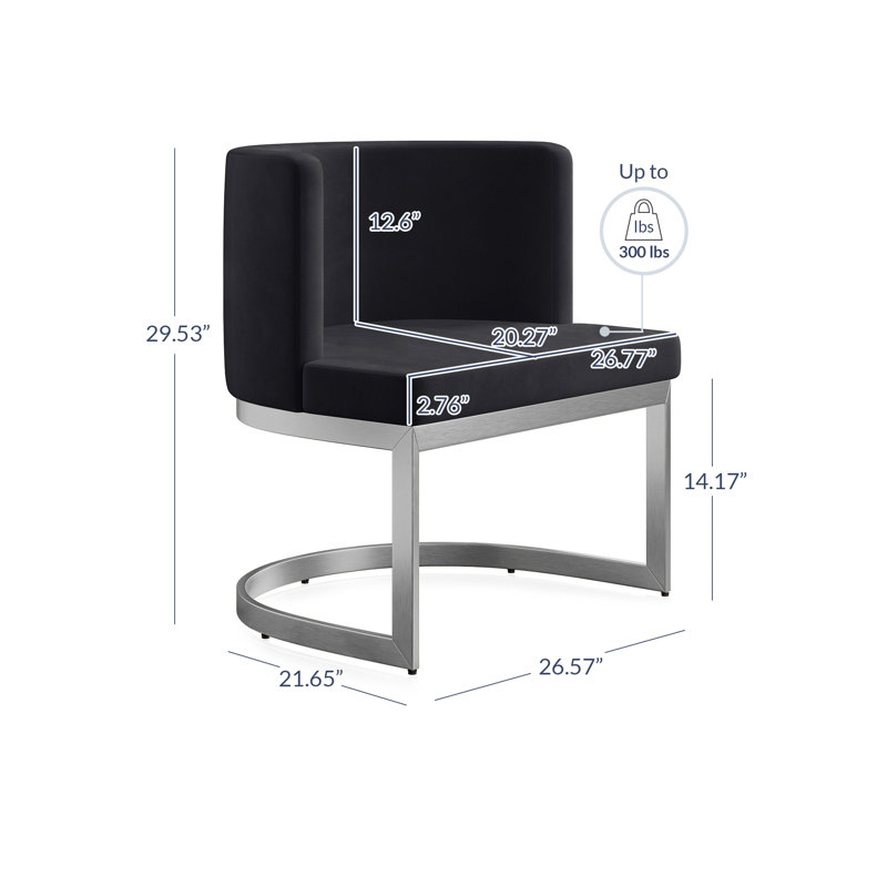 26.77 Wide Velvet Side Chair, Black Velvet, Chrome