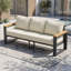 Table basse de patio en aluminium pour 3 personnes avec accoudoirs imitation bois et coussin de 12,5 cm-1951342125