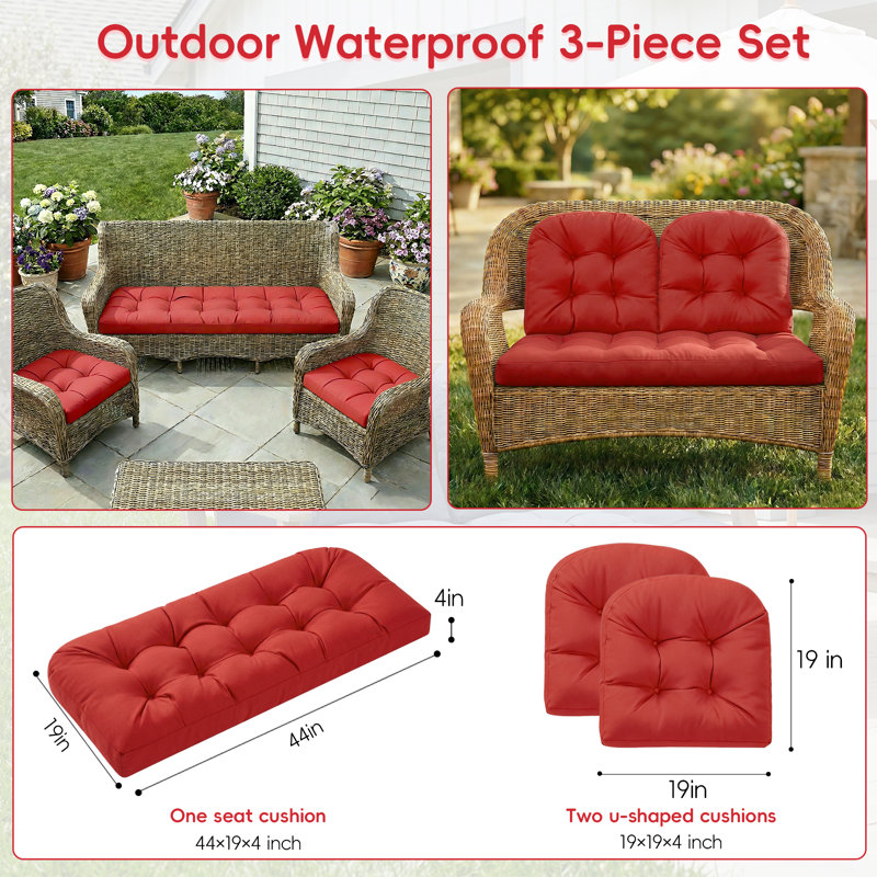 Ensemble de coussins de causeuse d'extérieur 3 pièces pour l'extérieur Causeuse avec causeuse, Rouge