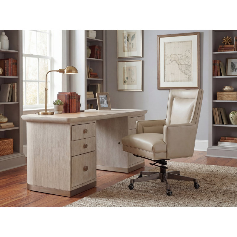 Rosa Leather Swivel Executive Chair, Beige