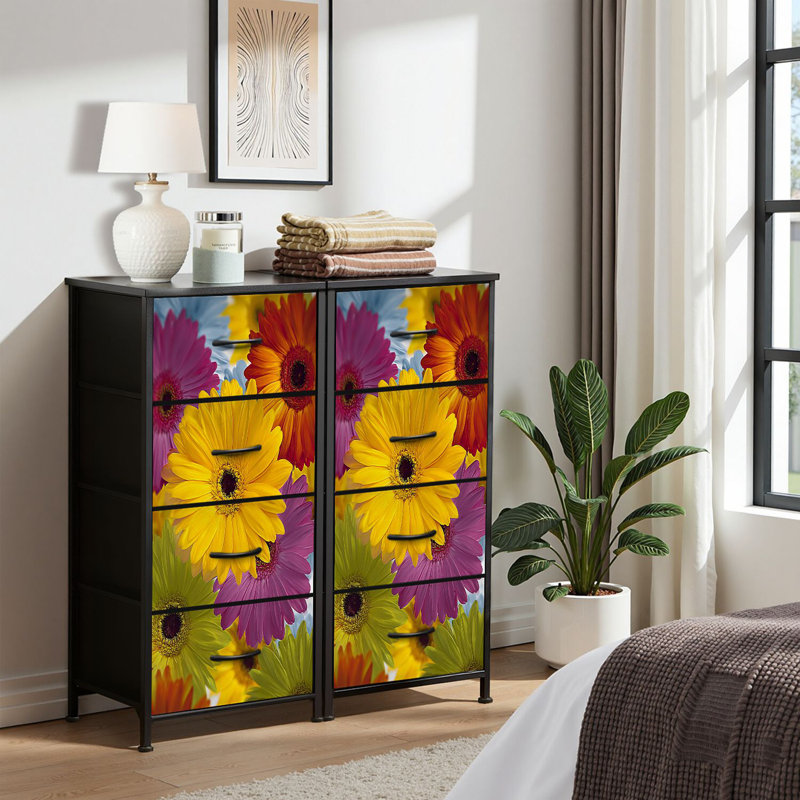 4 Drawer Dresser for Bedroom, Narrow Chest of Drawers, Wooden Top and Study Iron Frame 18"x37.5"-(WxH)