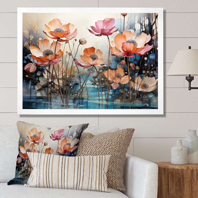 Lotus en harmonie - art mural Lotus, H 34 po x l 44 po x P 1,5 po, Cadre simple blanc