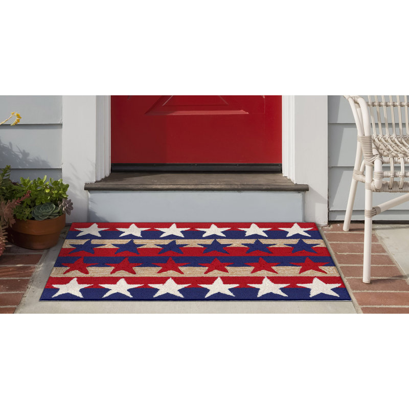 Red and Blue Stars & Stripes Synthetic Rectangular Rug