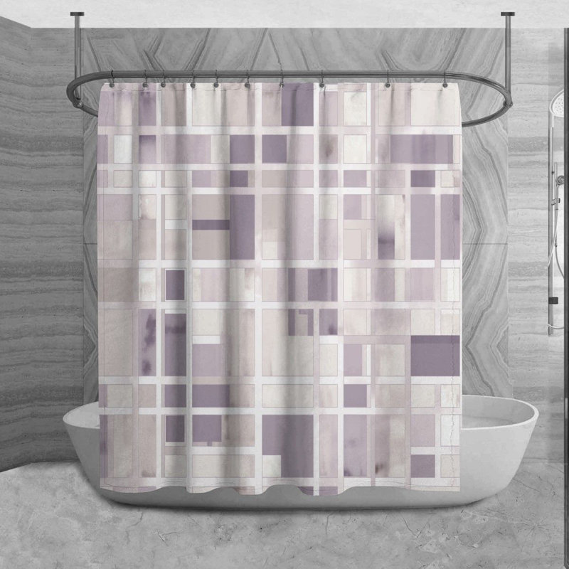 Kryslin Shower Curtain Pattern Bath Mat Bathroom Decor Grey/Purple, H 93 po x l 70 po