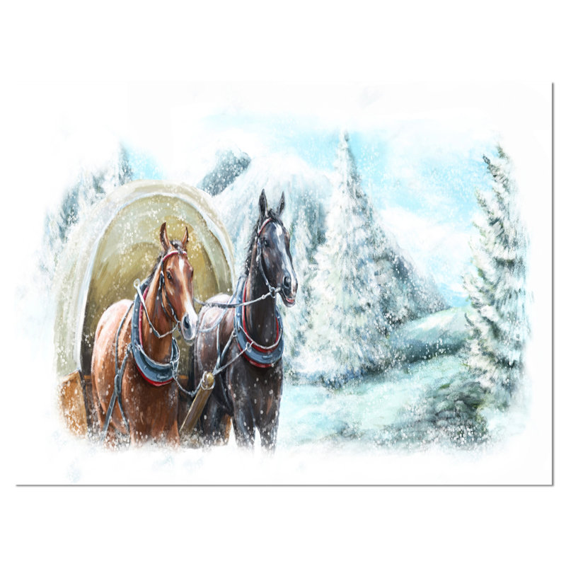 «Painted Scene with Horses in Winter», impression sur toile tendue, H 28 x l 60 po x P 1 po