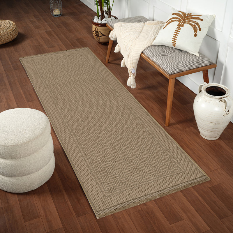 Machine Washable, Non Slip, Non Slip Jute Boho Area Rug Tan/Beige, Runner 79 x 220cm