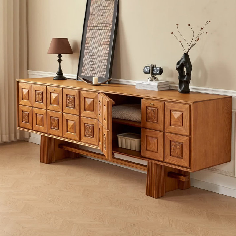 Retro Solid Wood Artistic Style Sideboard