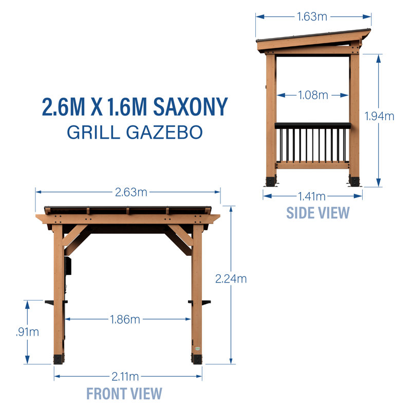 Backyard Discovery Saxony Grill/BBQ Gazebo Solid 100% Cedar Wood for Patio and Gardens | 2.3m x 1.6m