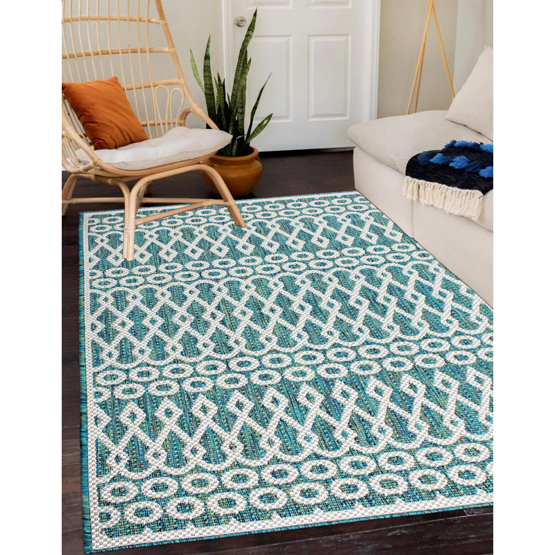 Tapis bleu sarcelle intérieur / extérieur 1870, Rectangle 8 pi x10 pi