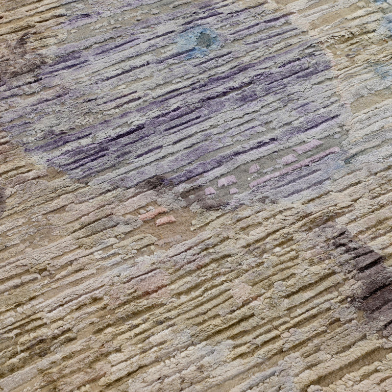 Multicolored Contemporary Wool Silk Blend Rug