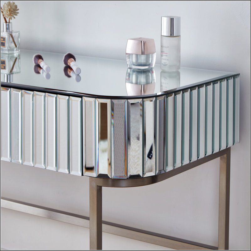 39" Mirrored Makeup Vanity Table with Stainless Steel Base, Mirrored Console Dressing Table with 2 Drawers,Versatile Desk for Bedroom and Office