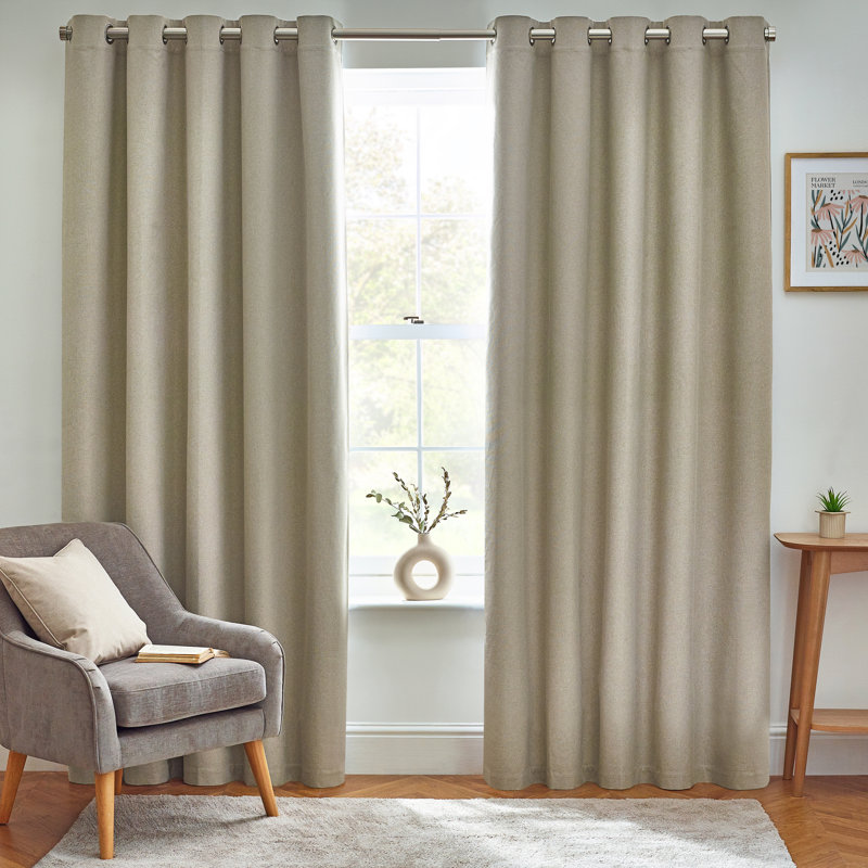 Dawn 100% Blackout Thermal Eyelet Curtains, 229cm Width x 137cm Drop, Natural