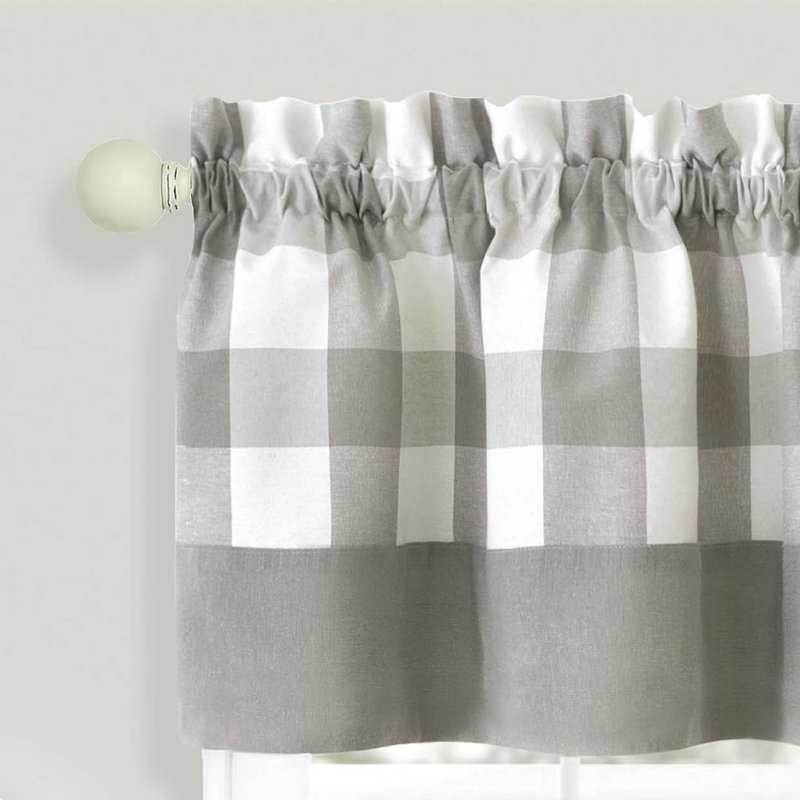 Anthe Gingham Tailored Kitchen Curtain, Gray, 36" H x 57" W