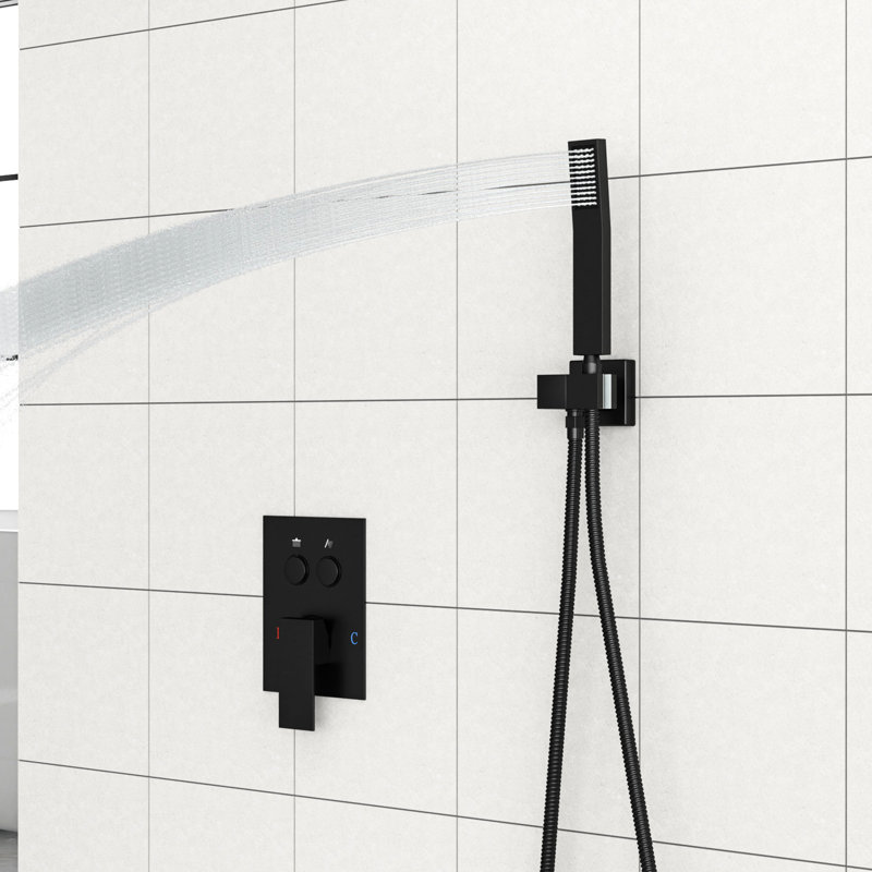 Wall Mounted 12 Inch Square Dual Function Matte Black Shower With - Balanced Valve, Rainfall Experience, 360 Swivel, And Capable Design Valve Head, Adjustable, Simple Installation, Nozzle For Easy