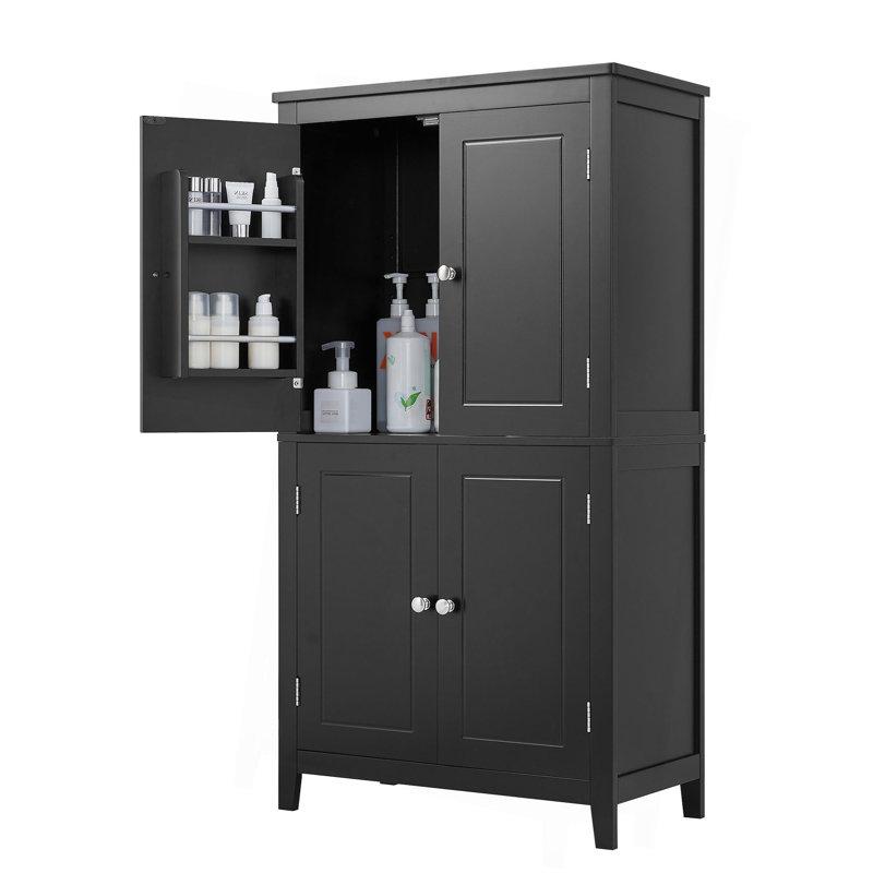 Elegant Bathroom Floor Storage Cabinet, Bathroom Storage Unit, Freestanding Cabinet With 4 Doors, Adjustable Shelves, Adaptable Shelves
