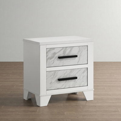 Bains Faux Marble Inset 2-Drawer Nightstand