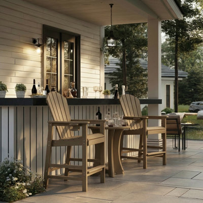Chaise à hauteur de bar avec porte-gobelet latéral intégré, siège détendu pour l'extérieur, support pour repose-pieds et quincaillerie