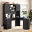 Bureau d'ordinateur en L 71 po avec huche et 3 tiroirs, bureau d'ordinateur Tambour en bois avec tiroir classeur et station de charge-171352241