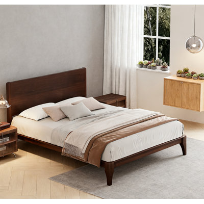 Mid-Century Modern Bamboo Wood Platform Bed