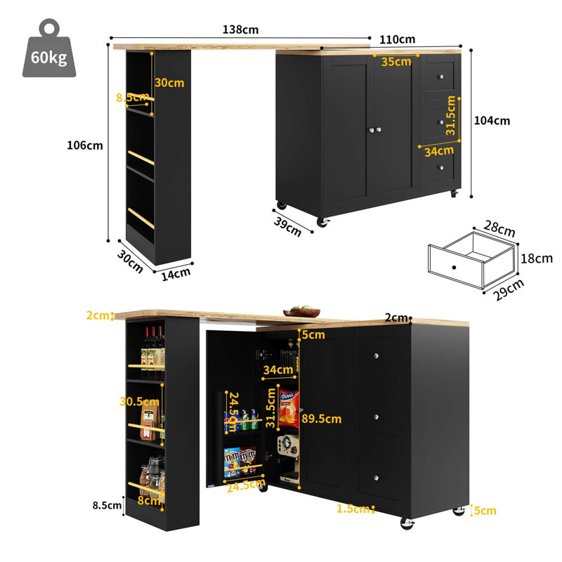 39 cm W Kitchen Island with Top