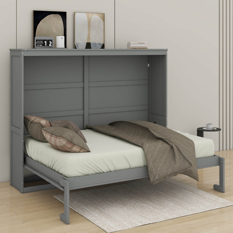 Lit escamotable double pleine grandeur, Gris, Lit double