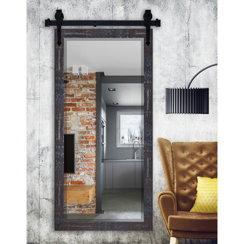 Neace Solid Wood Flat Wall Mirror, 71" x 30.5", Steel Brass
