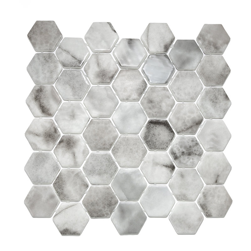 Eterna Hexx 12'' x 12'' Recycled Glass Mosaic, Hermes